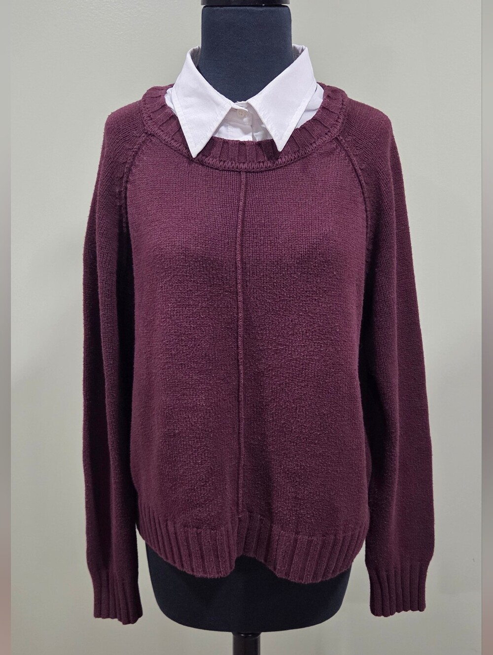 Lauren Ralph Lauren Burgundy Layered Collared Sweater Size PL Petite Large